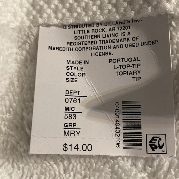 Southern Living PORTUGAL L-TOP-TIP TOPIARY FINGER
TIP 12” x 18”, 100% COTTON NWT - Picture 6 of 6